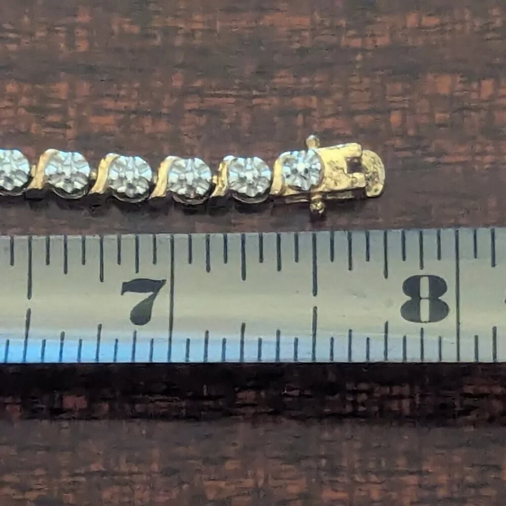 Gold Plated CZ Diamond Tennis Bracelet Sterling Silver Halo Charm‎ Statement